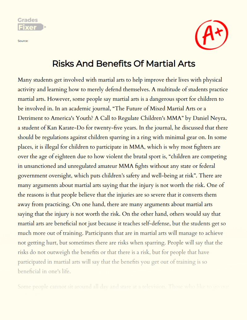 Risks and Benefits of Martial Arts Essay