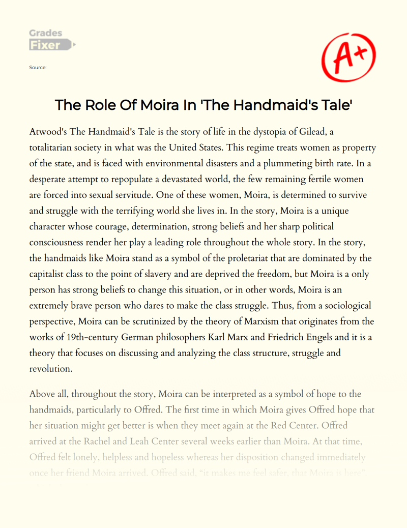 The Role of Moira in 'The Handmaid's Tale' Essay