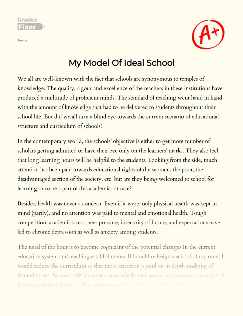 My Model of Ideal School Essay