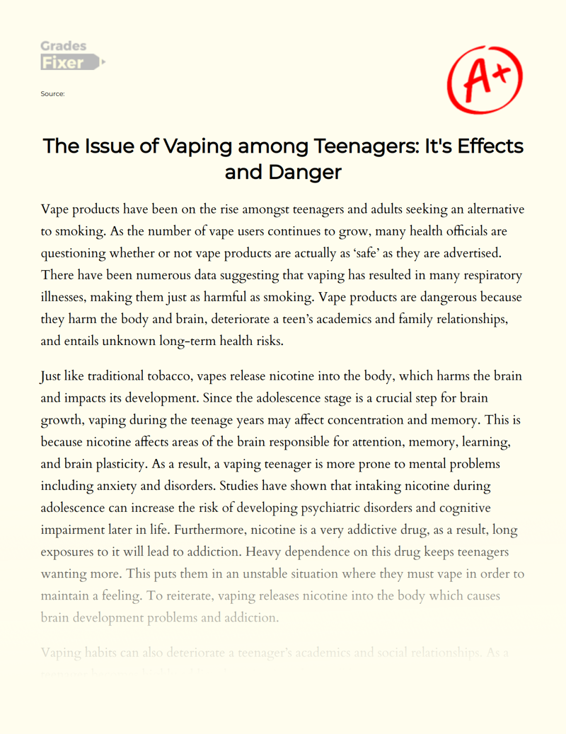 essay about e cigarette or vaping