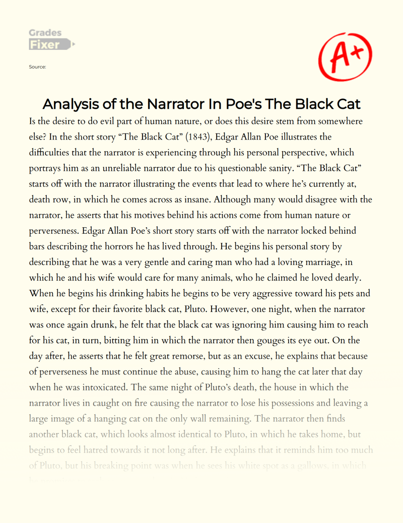 Analysis of The Narrator in Poe's The Black Cat Essay