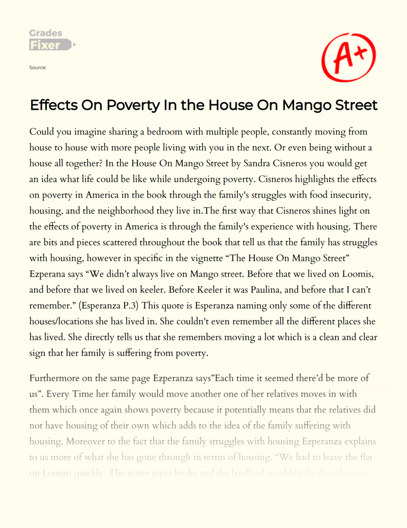 Effects on Poverty in The House on Mango Street Essay