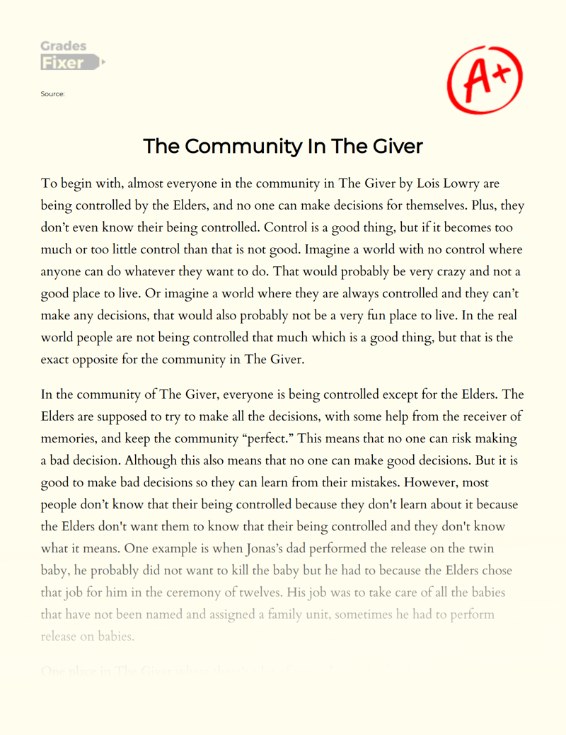 The Community in "The Giver" Essay