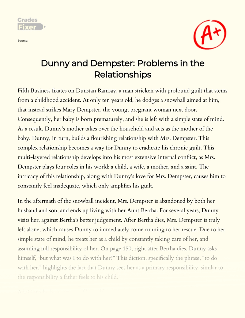 Dunny and Dempster: Problems in The Relationships Essay