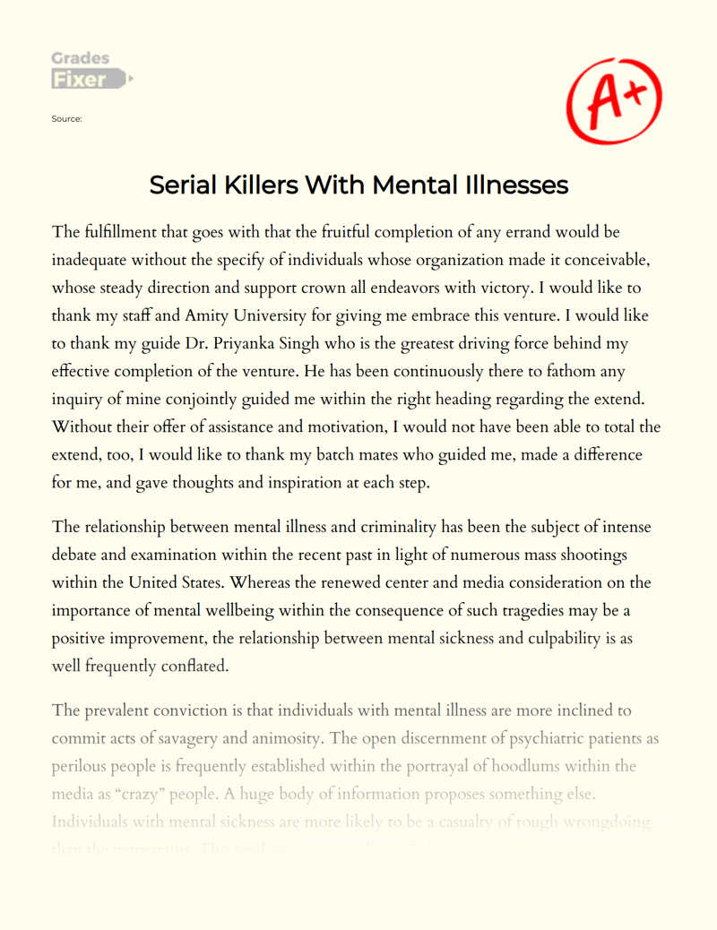 Serial Killers with Mental Illnesses Essay