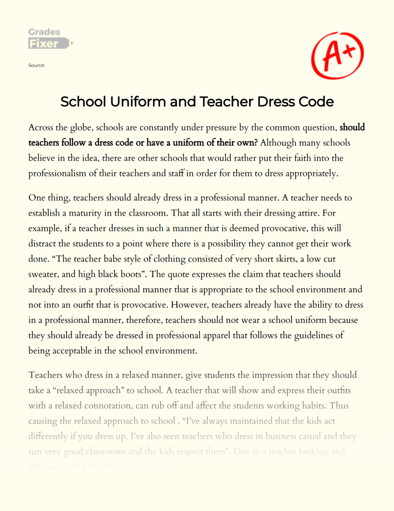 School Uniform and Teacher Dress Code Essay