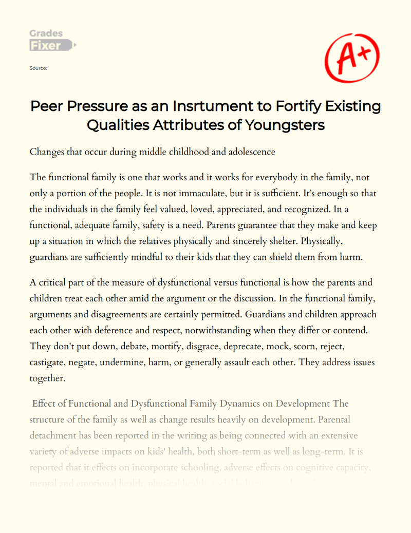 Peer Pressure as an Insrtument to Fortify Existing Qualities Attributes of Youngsters Essay