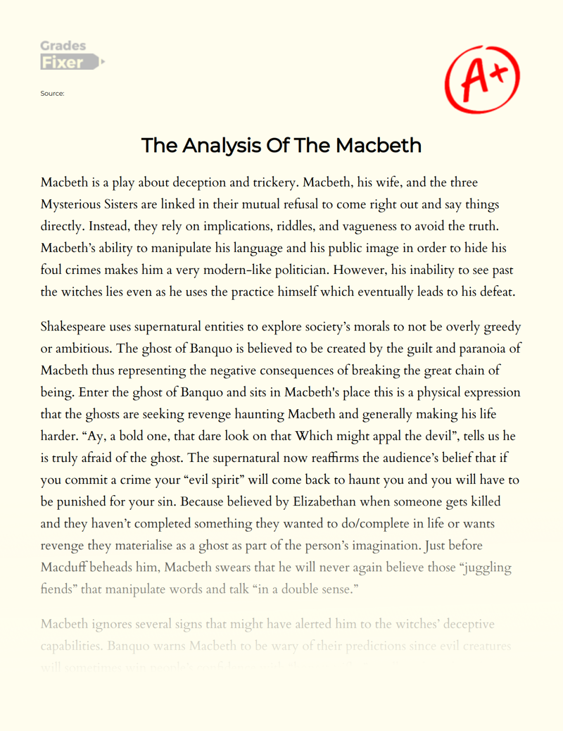 The Analysis of The Macbeth Essay