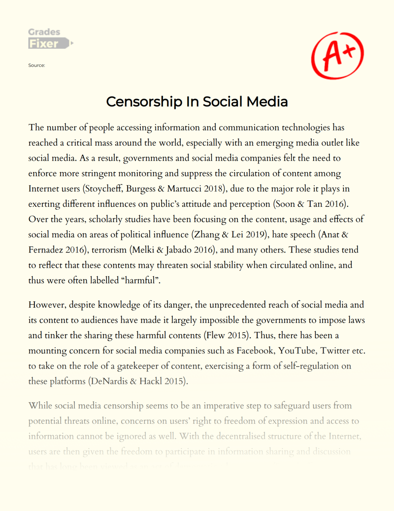 Censorship in Social Media Essay
