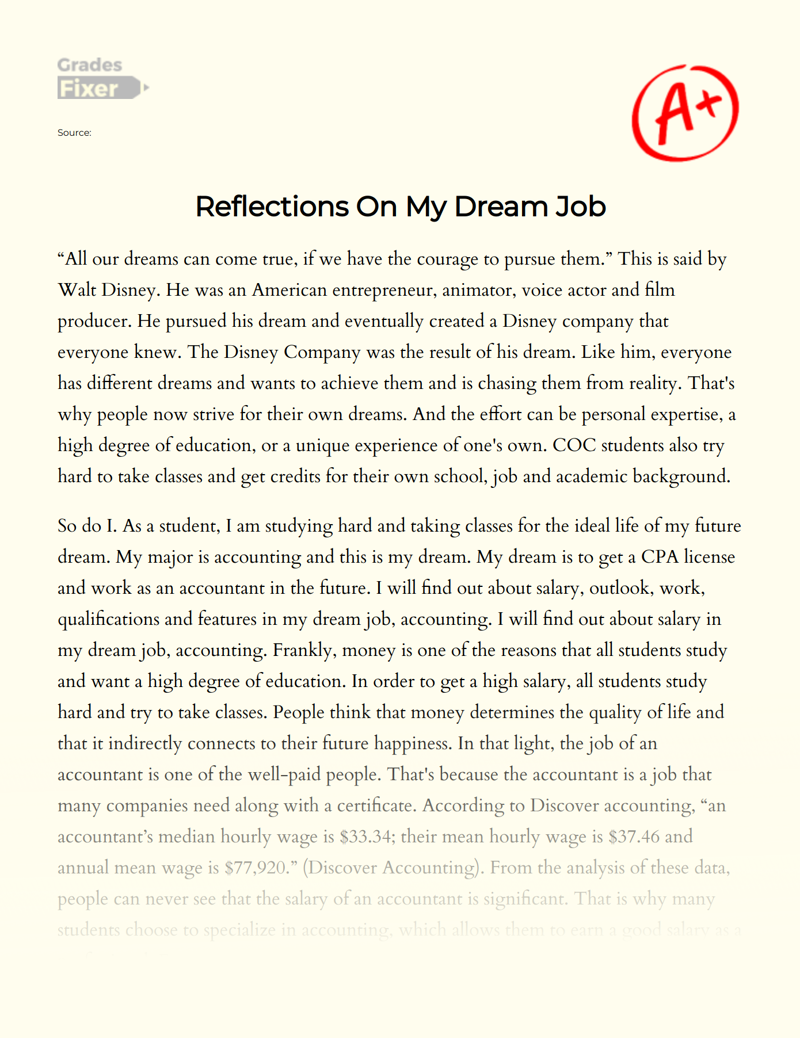 personal essay on dream job