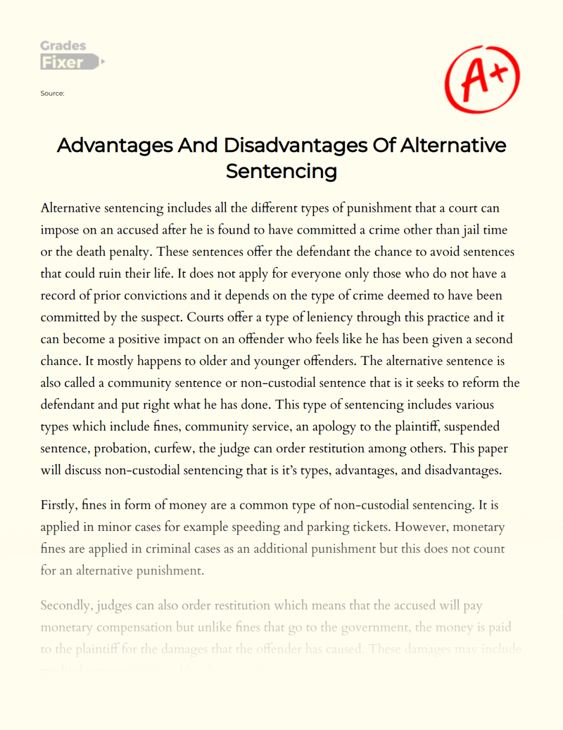 Advantages and Disadvantages of Alternative Sentencing Essay