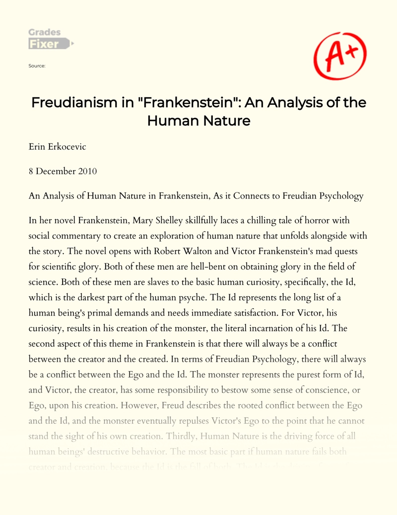 Freudianism in "Frankenstein": an Analysis of The Human Nature essay