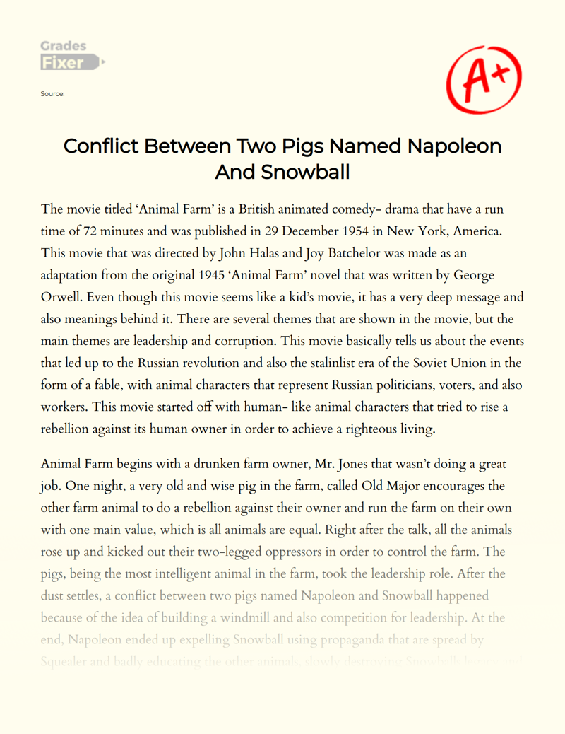 Conflict Between Two Pigs Named Napoleon and Snowball Essay