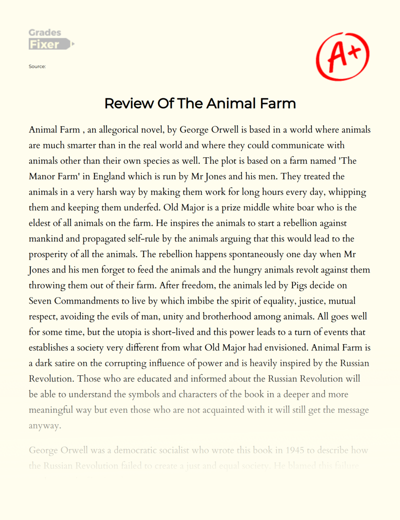 "The Animal Farm": a Review of Themes and Characters Essay