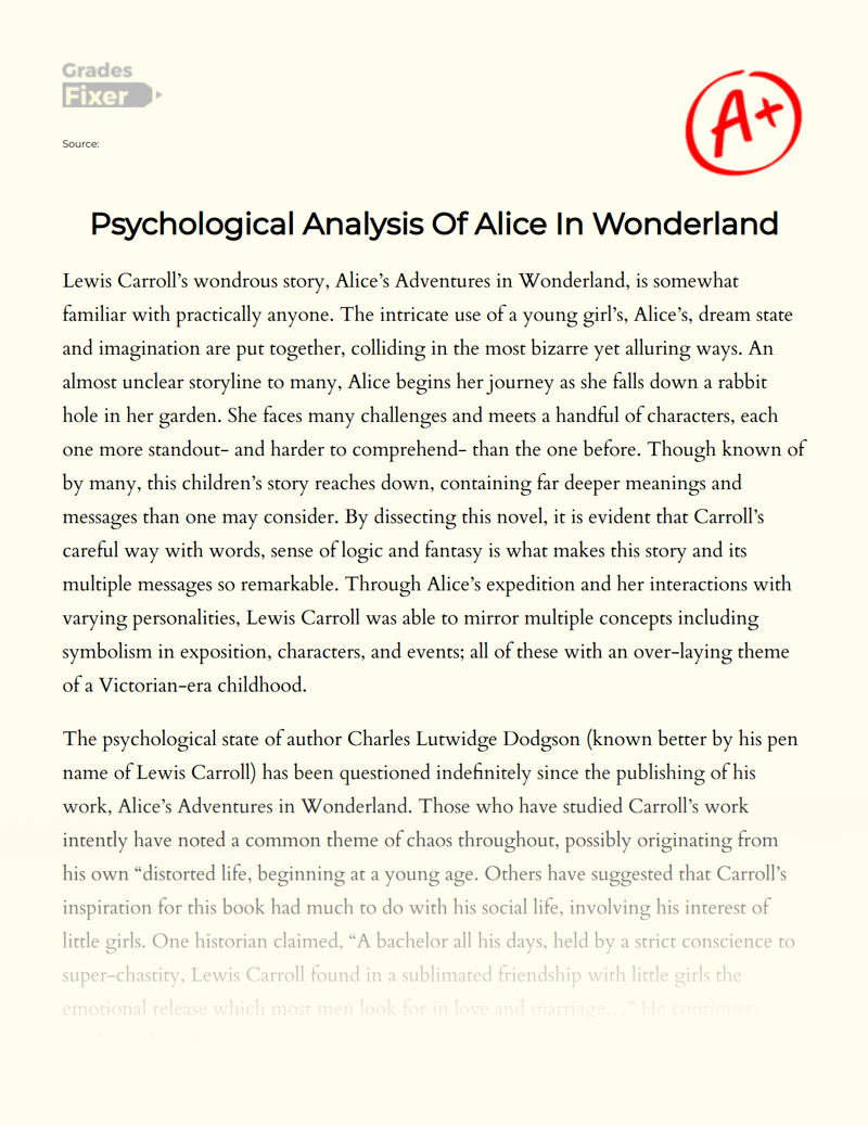 Psychological Analysis of Alice in Wonderland Essay