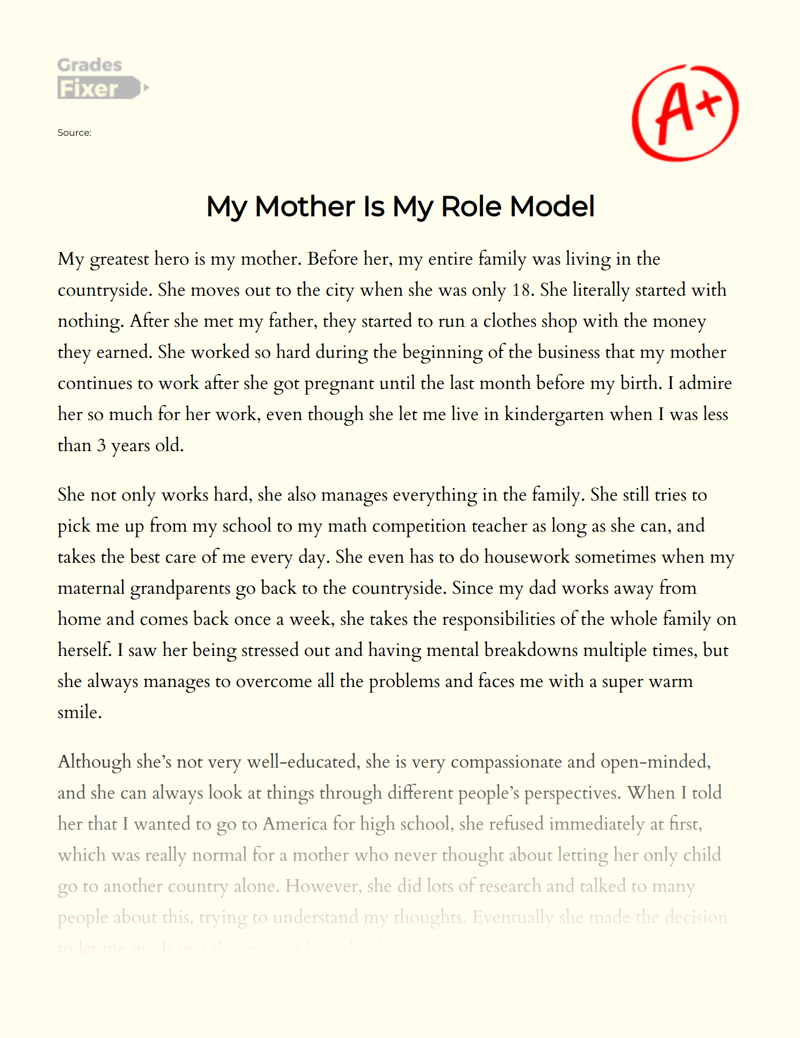Why My Role Model is My Mother Essay