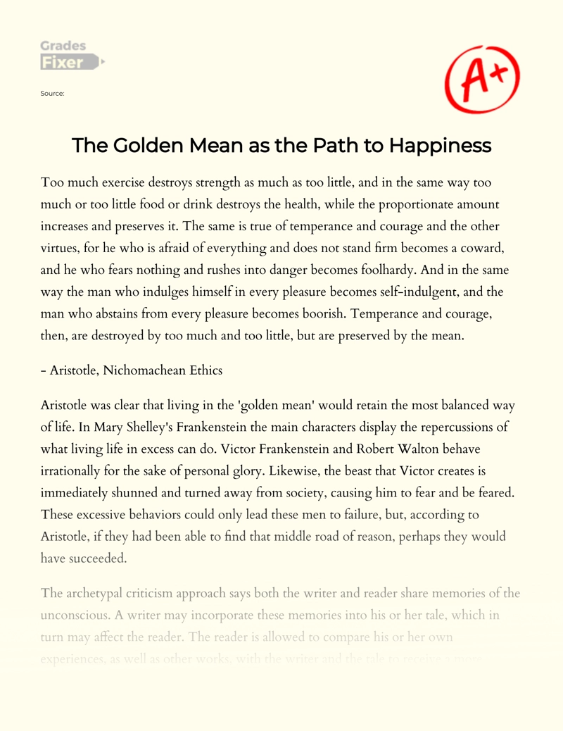 The Golden Mean as The Path to Happiness Essay