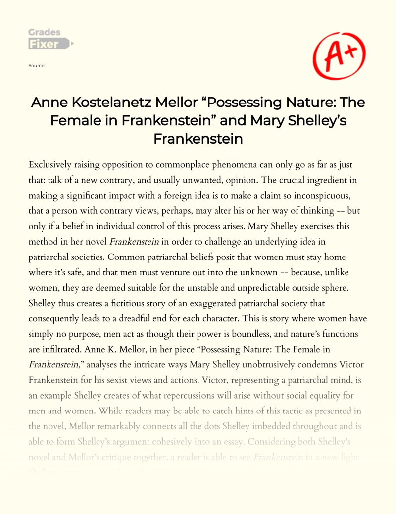 Analysing Mary Shelley’s Frankenstein in Terms of Sexism and Feminism Essay