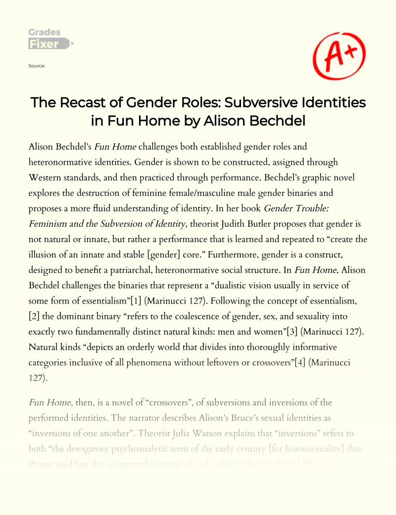 The Recast of Gender Roles: Subversive Identities in Fun Home by Alison Bechdel essay