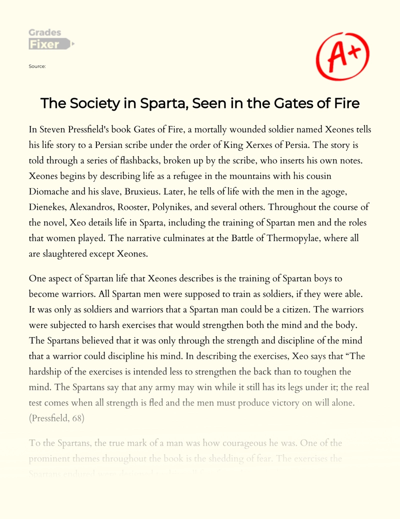The Society in Sparta, Seen in The Gates of Fire Essay