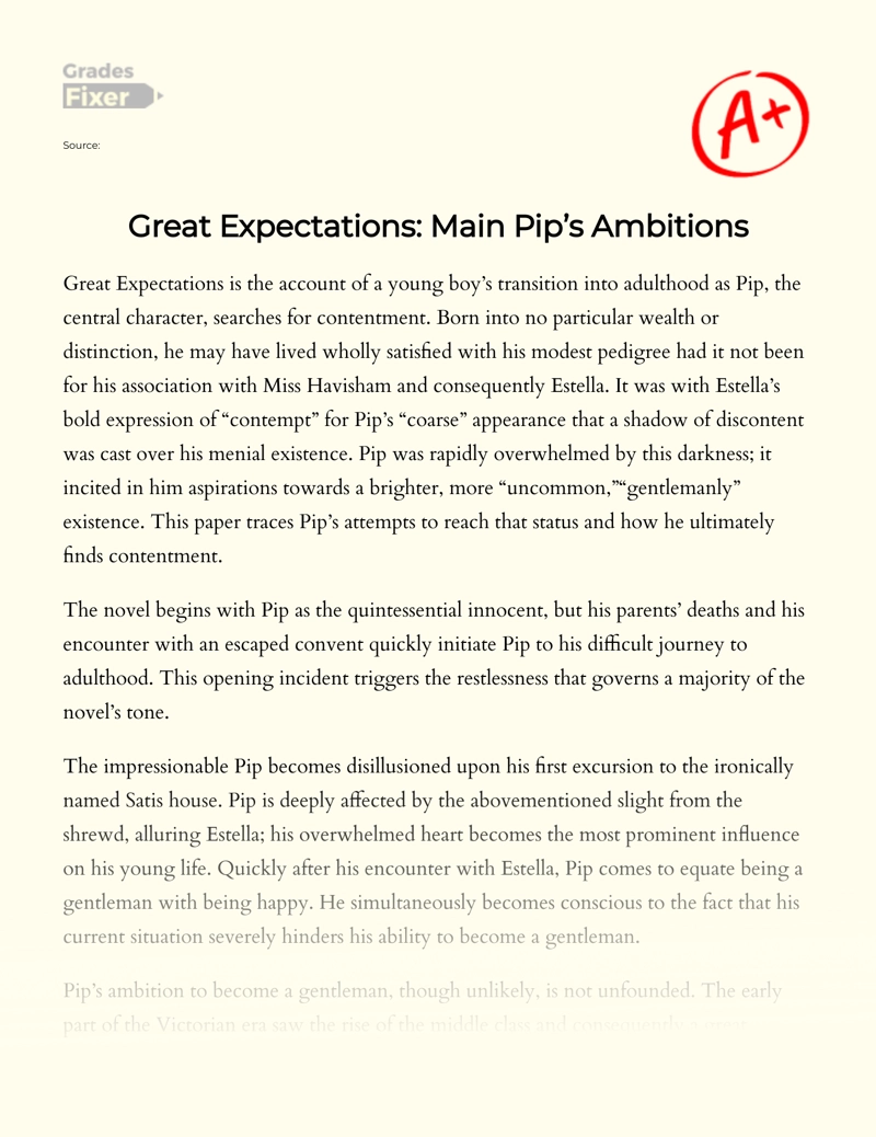 Great Expectations: Main Pip’s Ambitions Essay