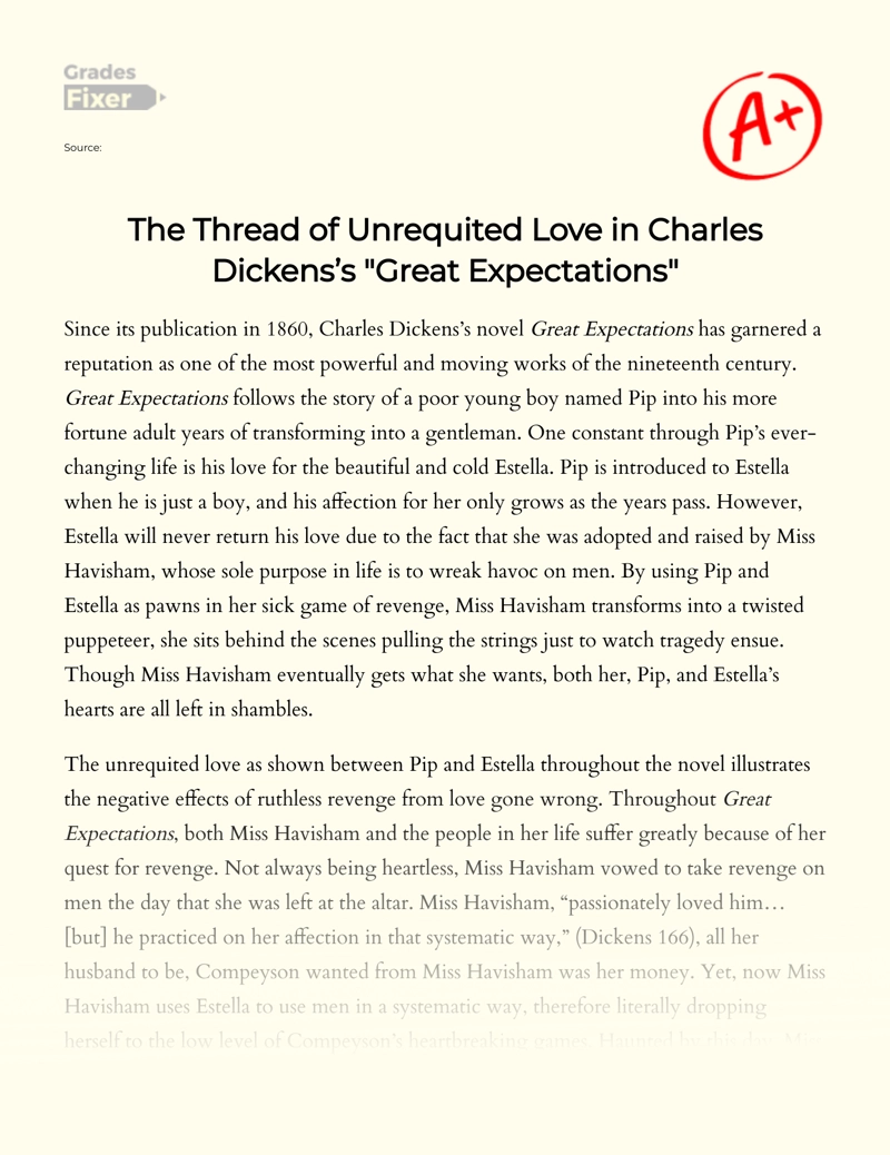 The Thread of Unrequited Love in Charles Dickens’s "Great Expectations" Essay
