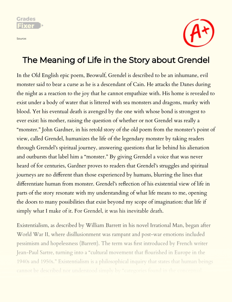 The Meaning of Life in The Story About Grendel Essay