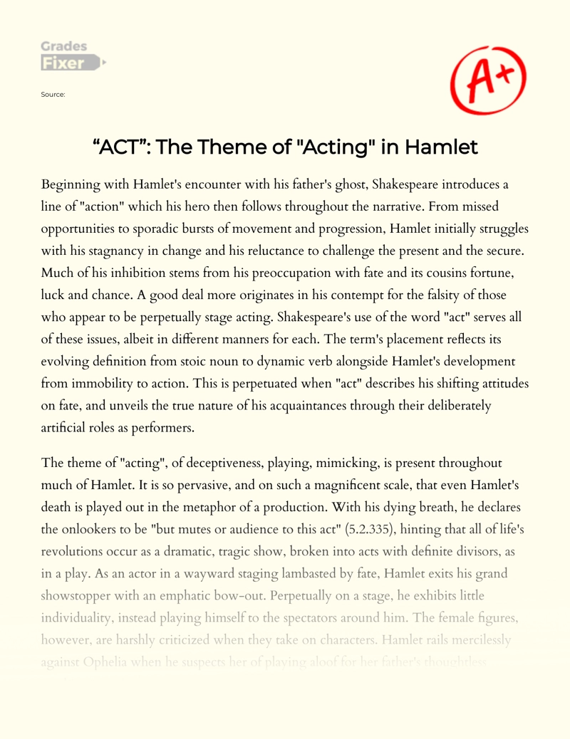 "Act": The Theme of "Acting" in Hamlet Essay