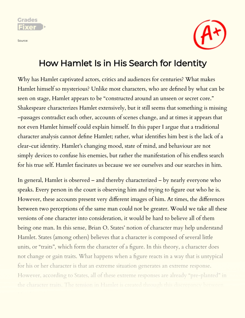 Hamlet's Search for Identity in William Shakespeare's Play Essay