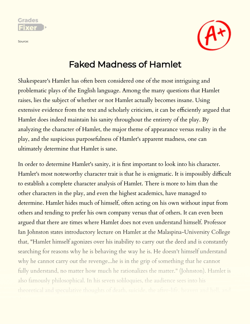 How Hamlet is Faking Insanity: Appearance Vs Reality in Shakespeare's Play Essay