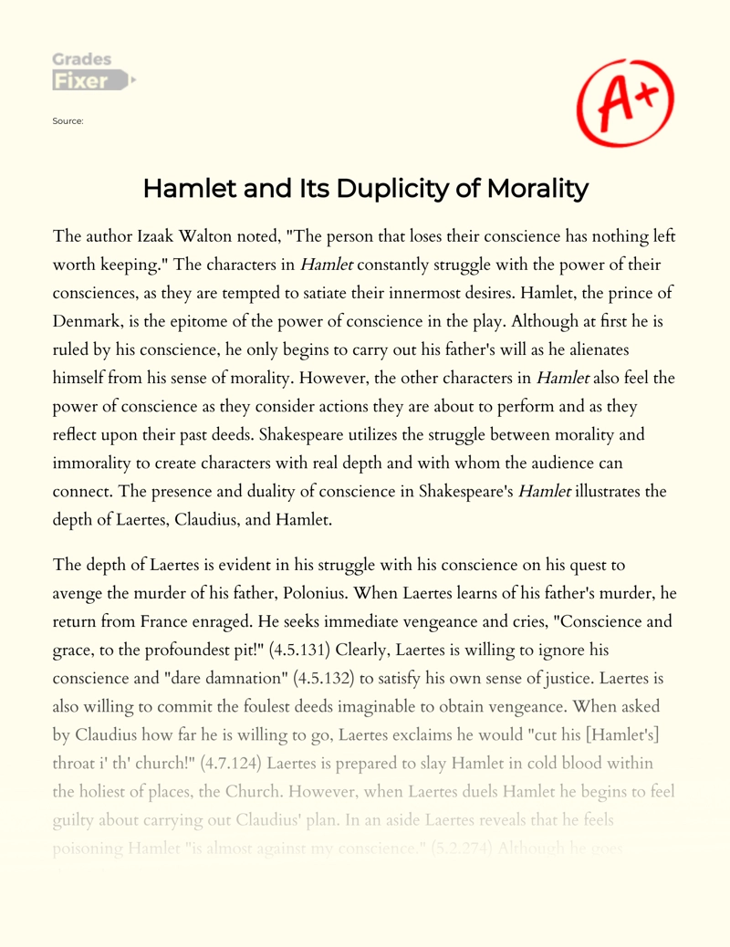 Hamlet and Its Duplicity of Morality essay