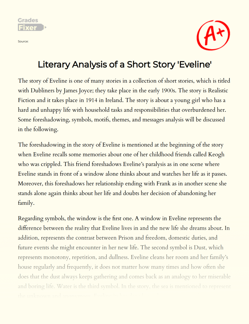 Literary Analysis of a Short Story 'Eveline' Essay