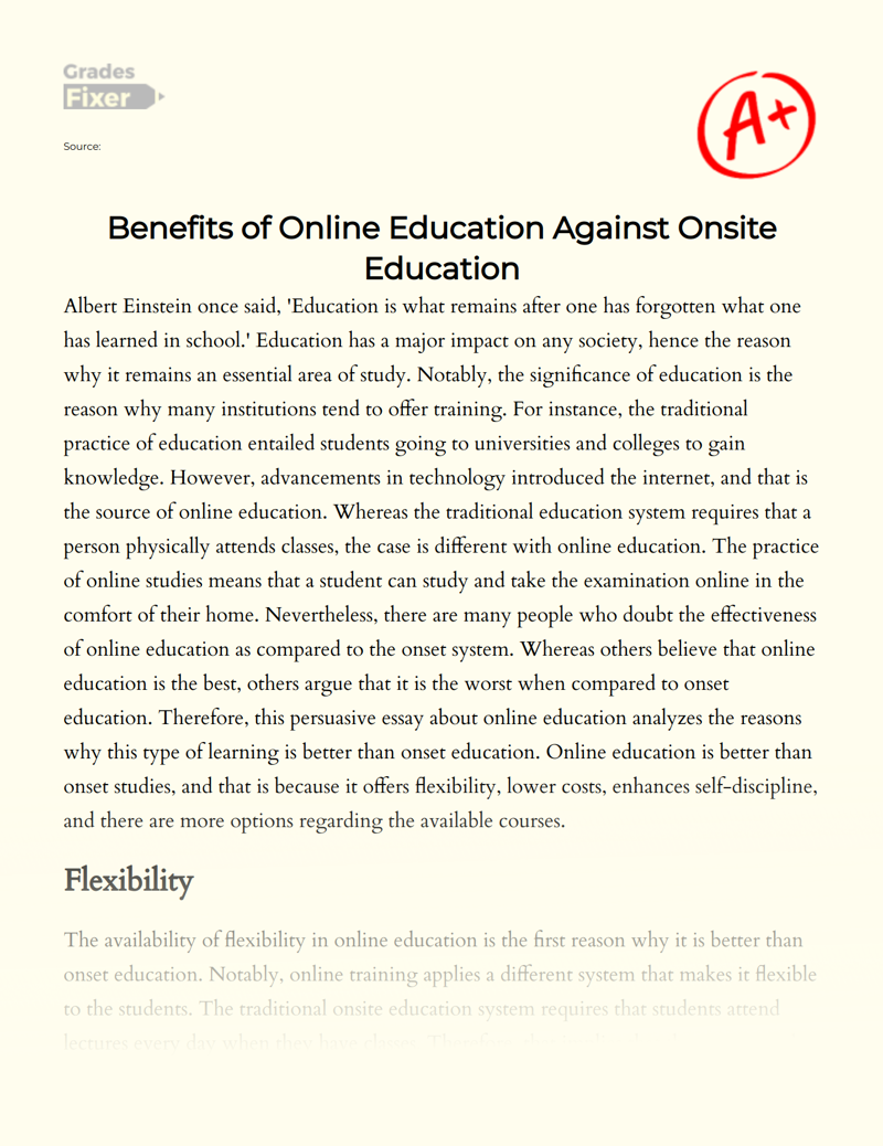 Online Education and Its Benefits: Detailed Analysis Essay