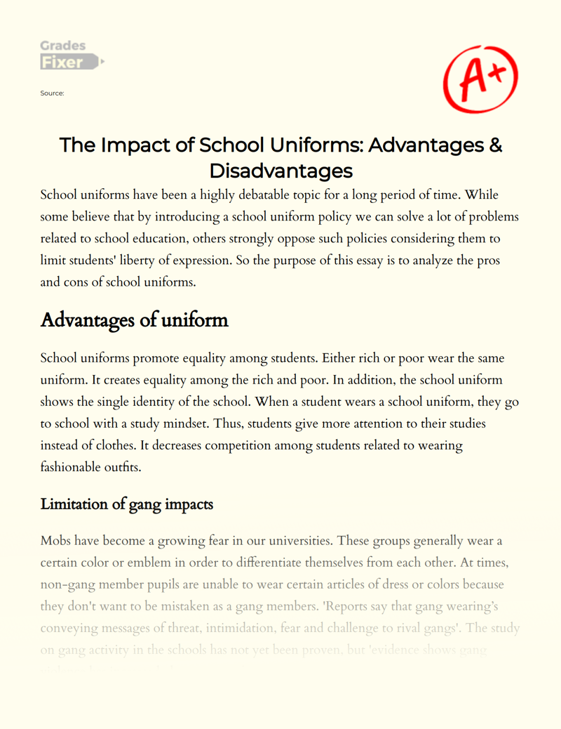 Education Policies: The Pros and Cons of School Uniforms Essay