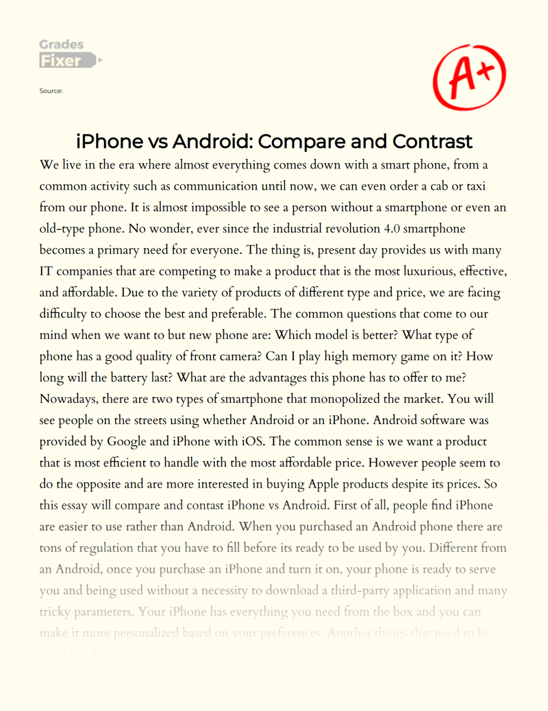 Iphone Vs Android Products: Compare and Contrast Essay