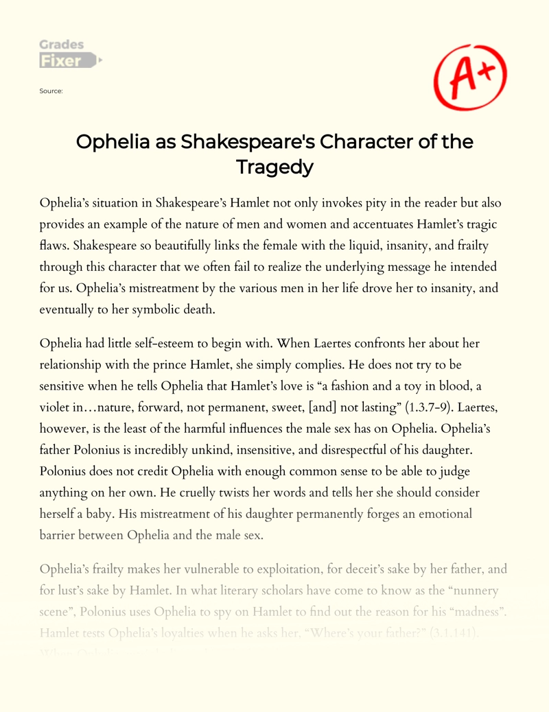 Analysis of Ophelia in Hamlet by William Shakespeare Essay