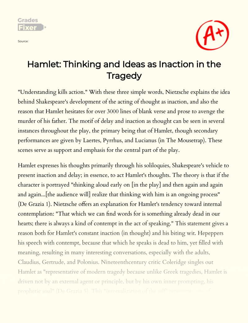 Hamlet: Thinking and Ideas as Inaction in The Tragedy essay