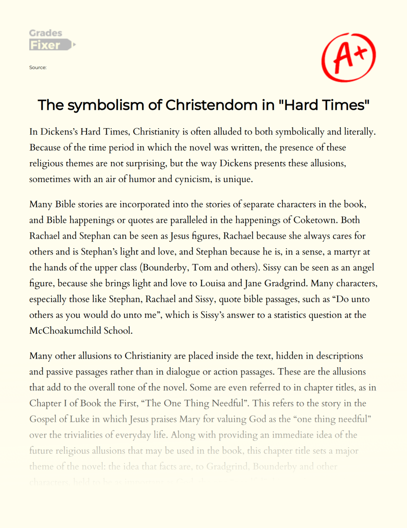The Symbolism of Christendom in "Hard Times" Essay