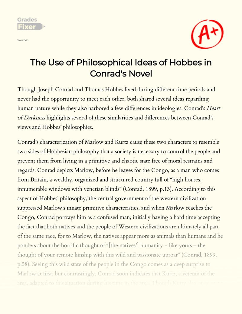 The Use of Philosophical Ideas of Hobbes in Conrad's Novel Essay