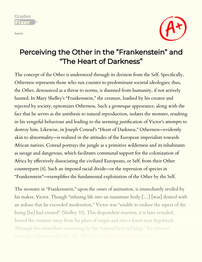 Perceiving The Other in The "Frankenstein" and "The Heart of Darkness" Essay