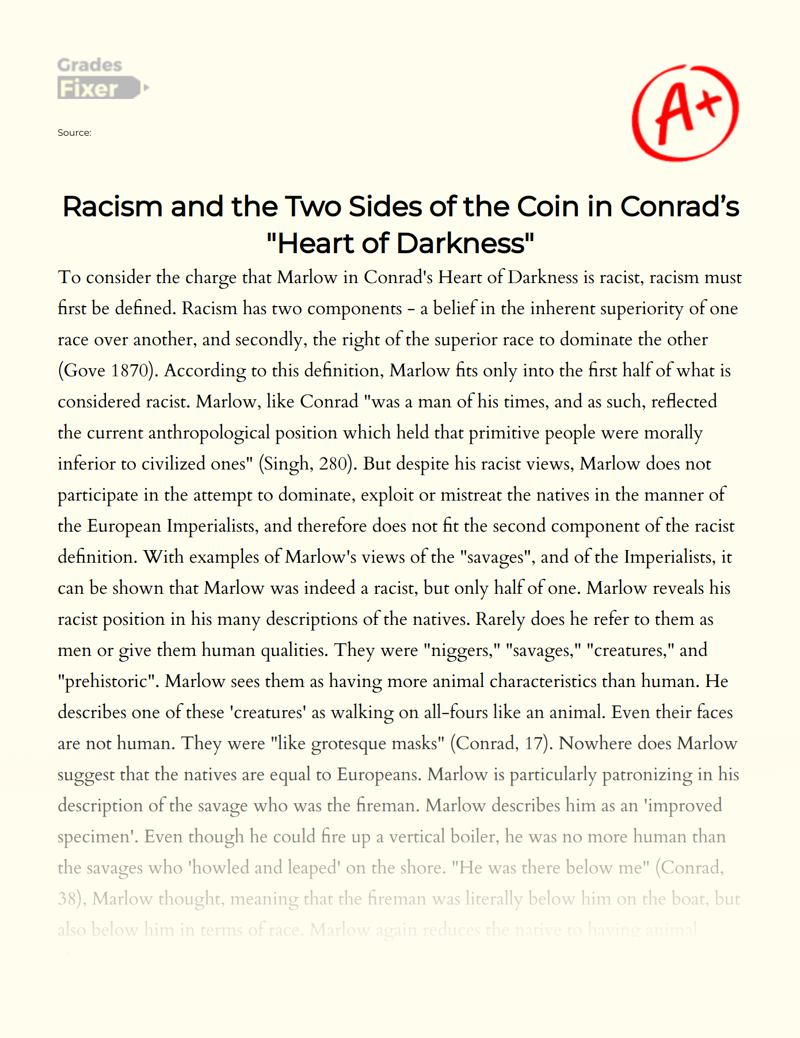 The Two Sides of Racism in Conrad’s "Heart of Darkness" Essay