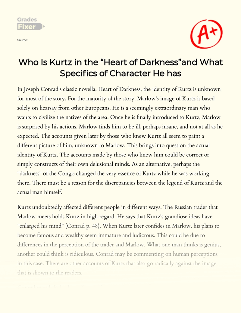 The Identity of Kurtz in The "Heart of Darkness" Essay