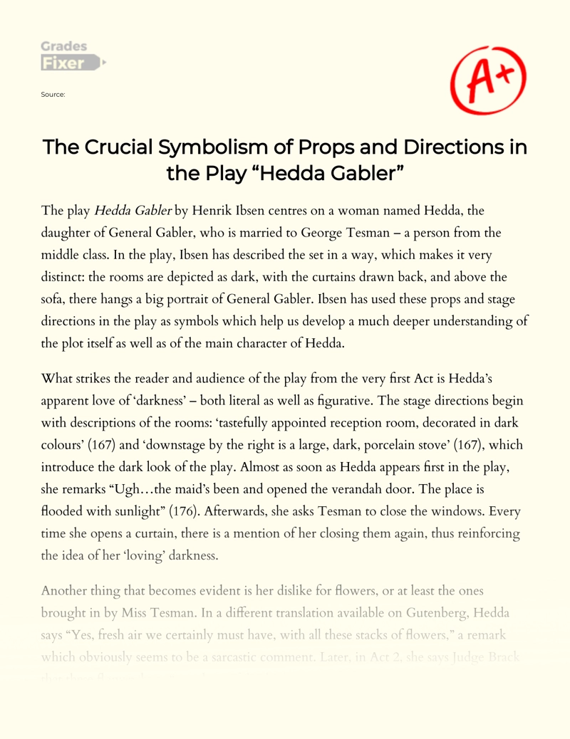 The Symbolism of Props and Directions in The Play "Hedda Gabler" Essay