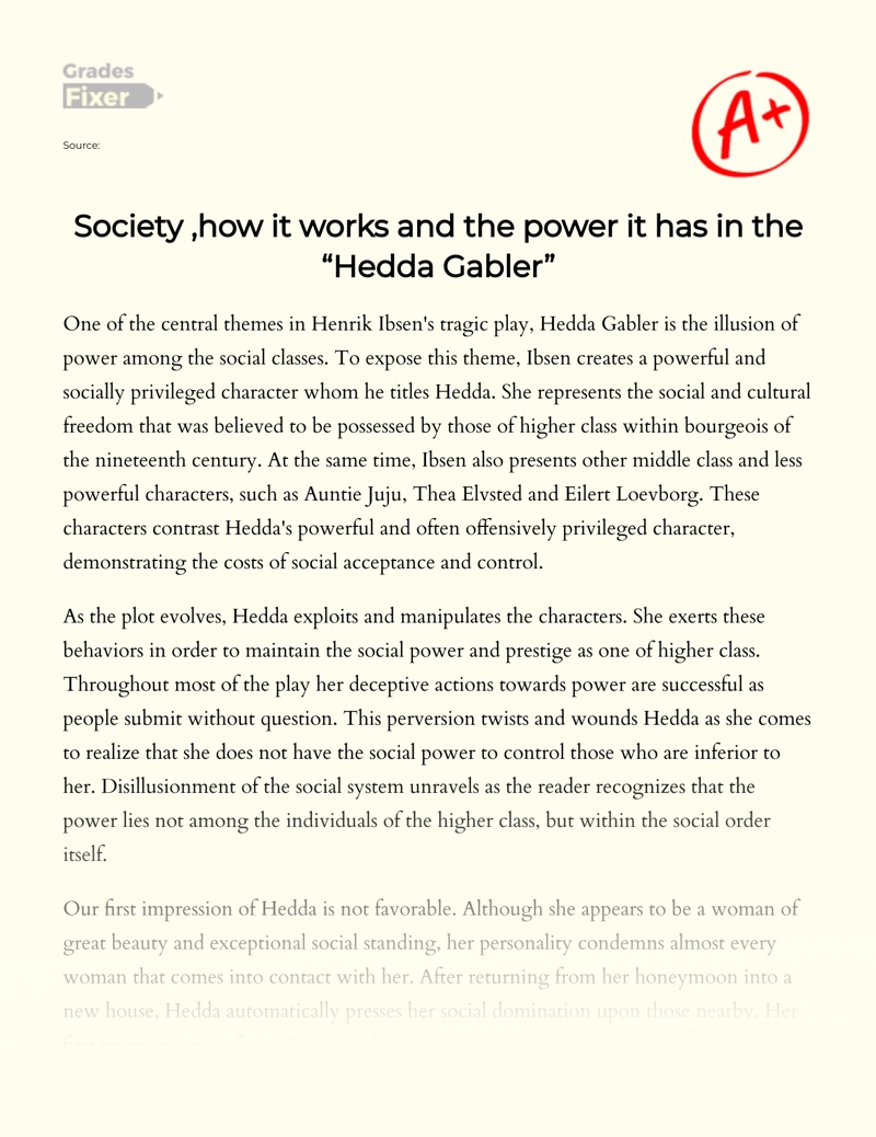 Illusion of Power Among The Soicial Classes in Hedda Gabler Essay