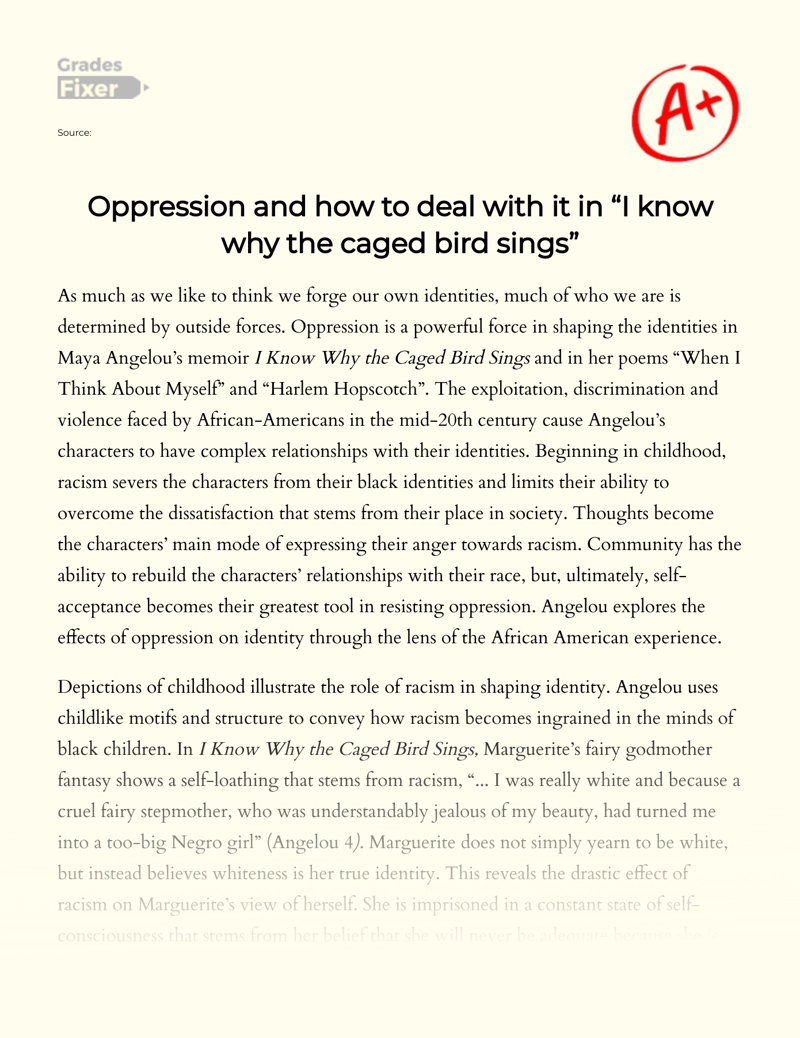 Oppression and How to Deal with It in "I Know Why The Caged Bird Sings" Essay