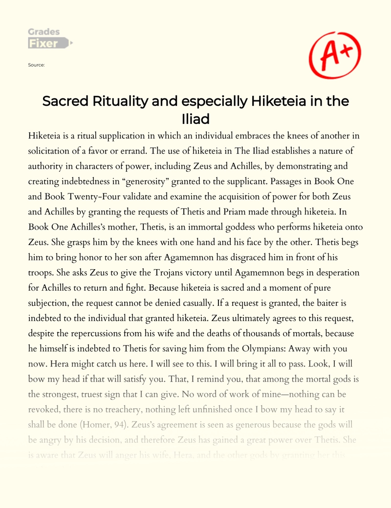 The Role of Hiketeia in The Illiad Essay