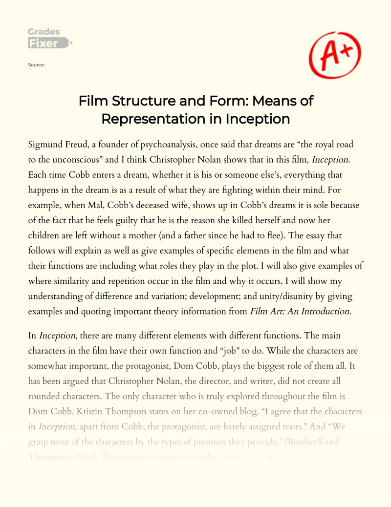 Analysis of Specific Elements in The Film Inception Essay