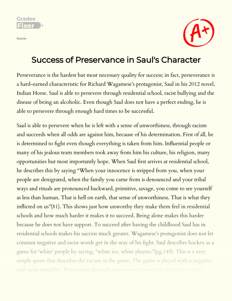 Perseverance in Saul's Character in The Indian Horse Essay