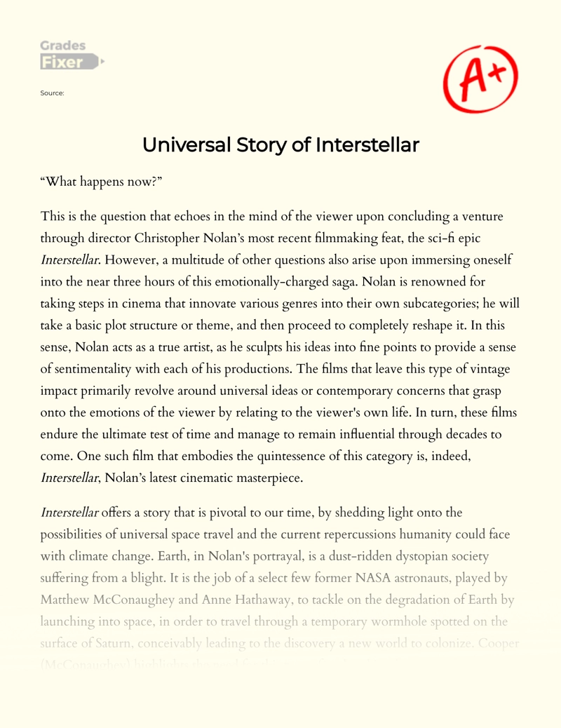 Universal Story of Interstellar essay