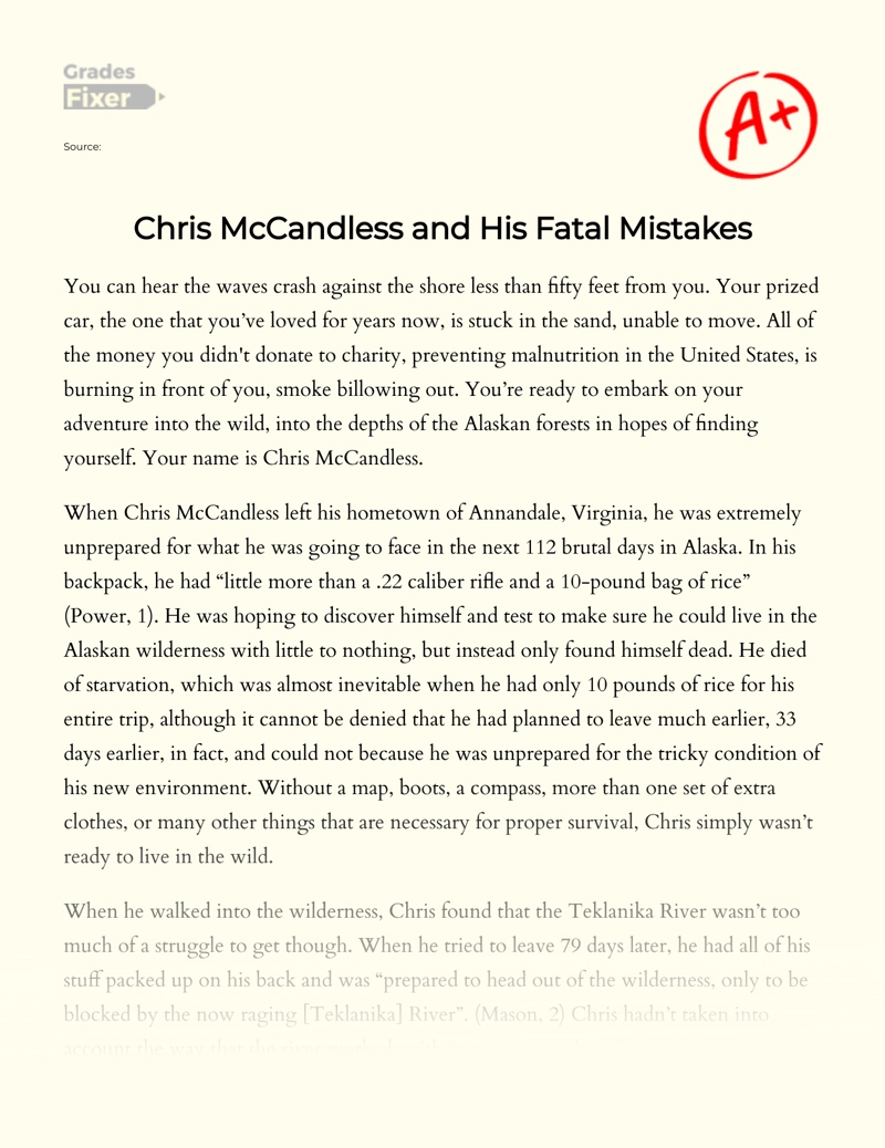 Chris Mccandless and His Fatal Mistakes essay